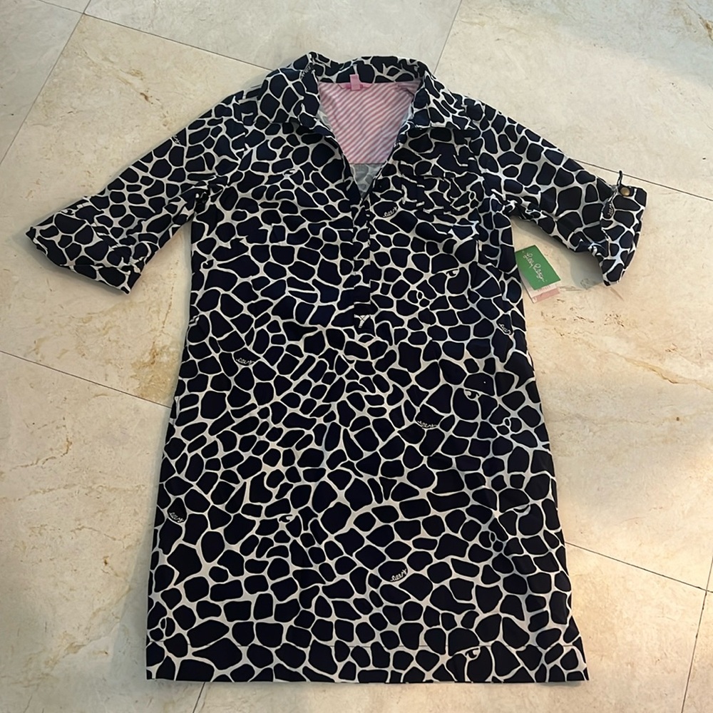 Lilly Pulitzer Dade Shirt Dress NWT Size 12Navy Hyde Giraffe Animal Print